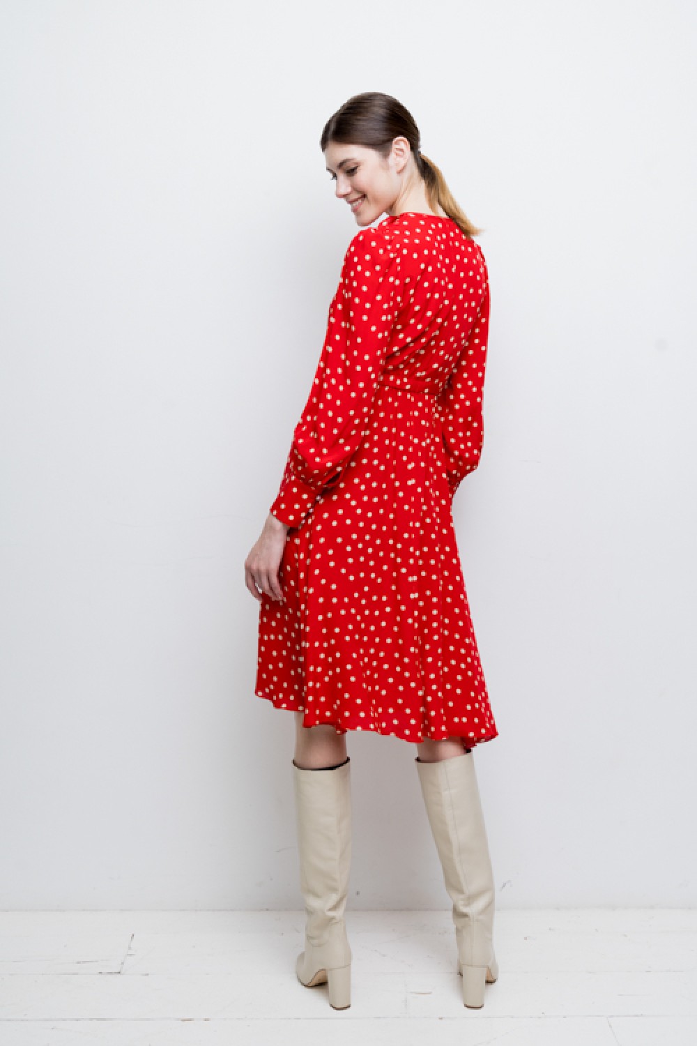 Платье шелковое ASD071sb/красно-белый горох