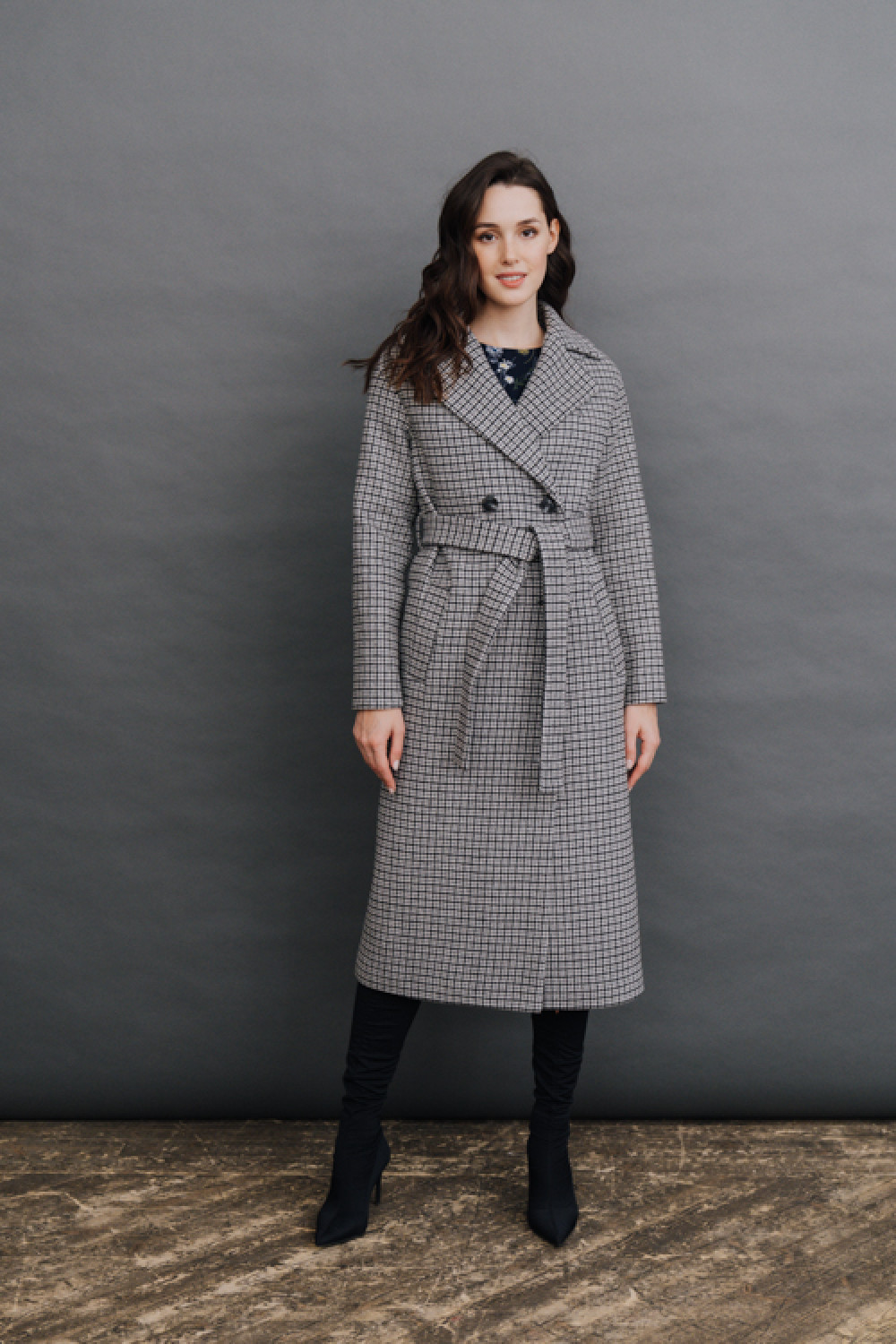 Удлиненное пальто с прорезными карманами AS55-1mgl/серый