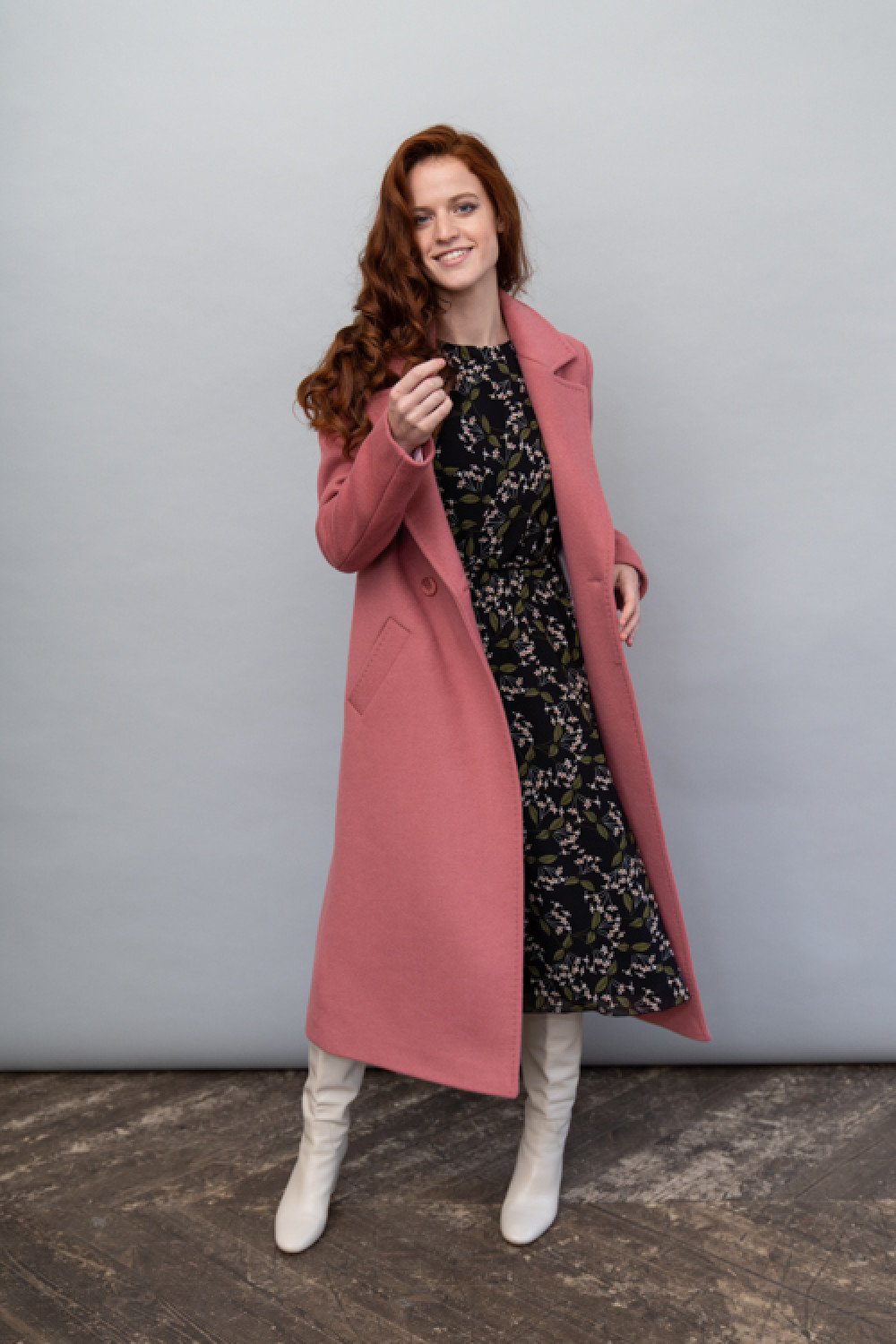 Двубортное длинное пальто  AS070m1/розовый