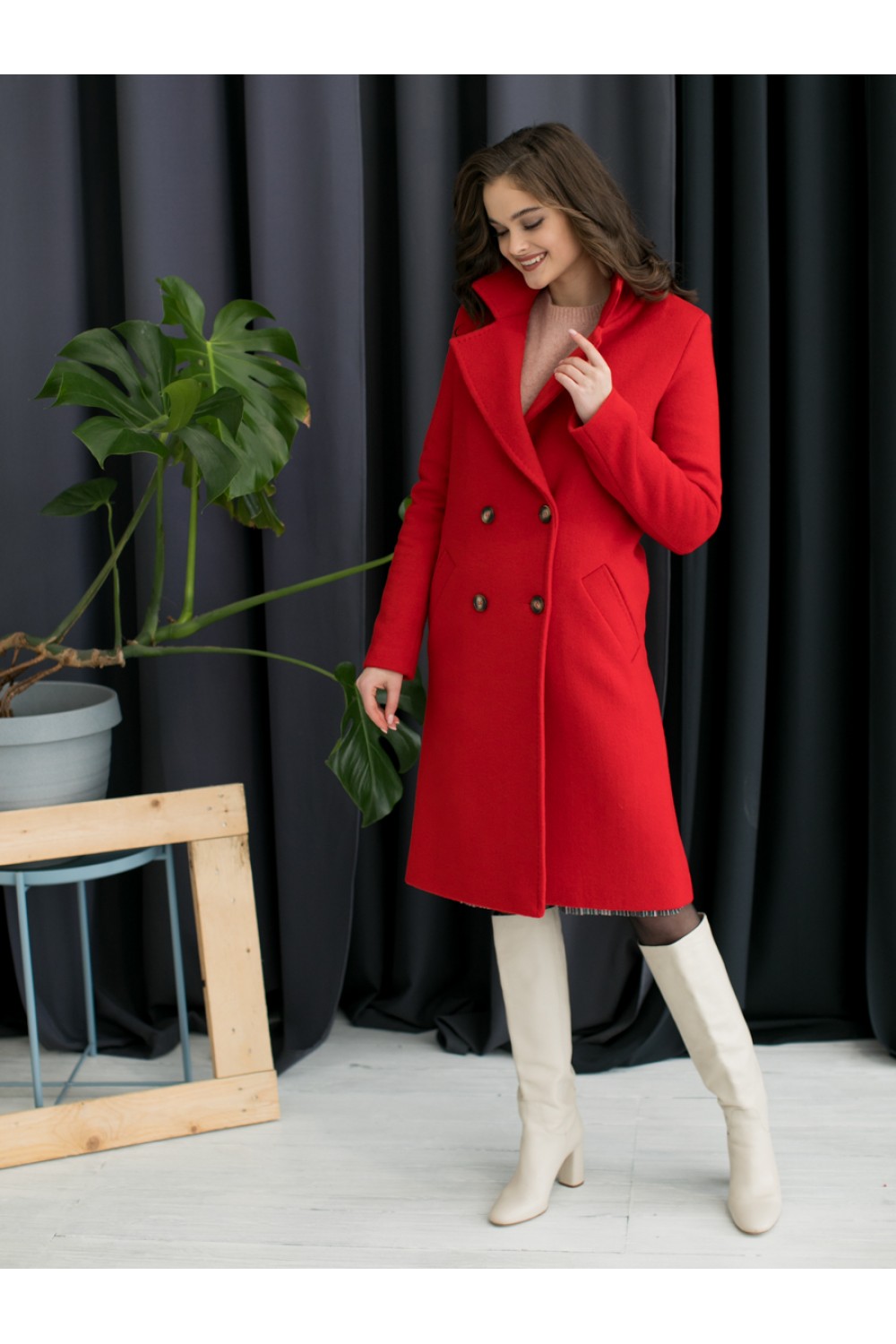 Утепленное пальто на пуговицах AS070mwK/красный