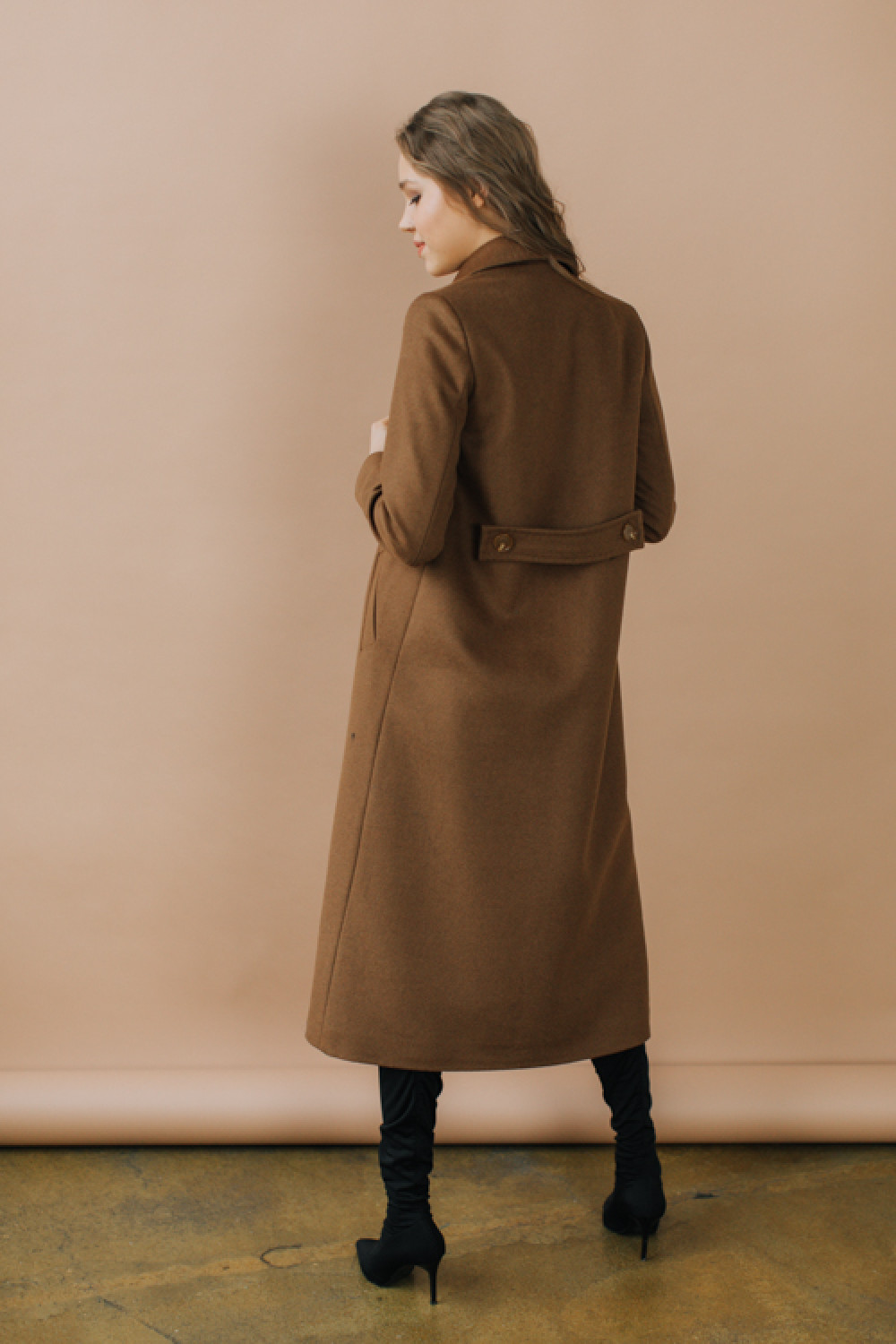 Двубортное длинное пальто А-силуэта #AS071