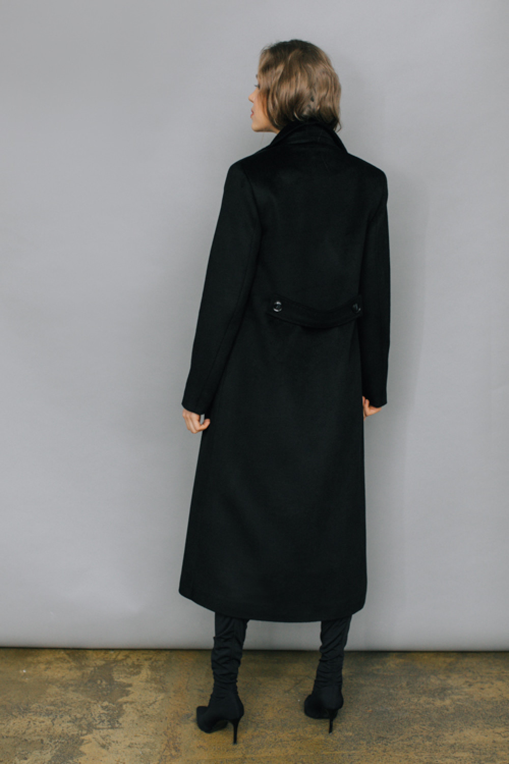 Двубортное длинное пальто А-силуэта #AS071