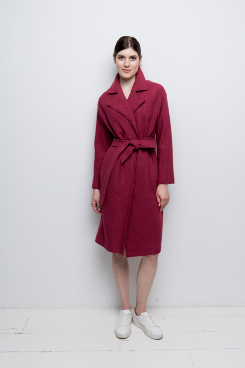 Классическое пальто-халат без подкладки AS55V/бордовый