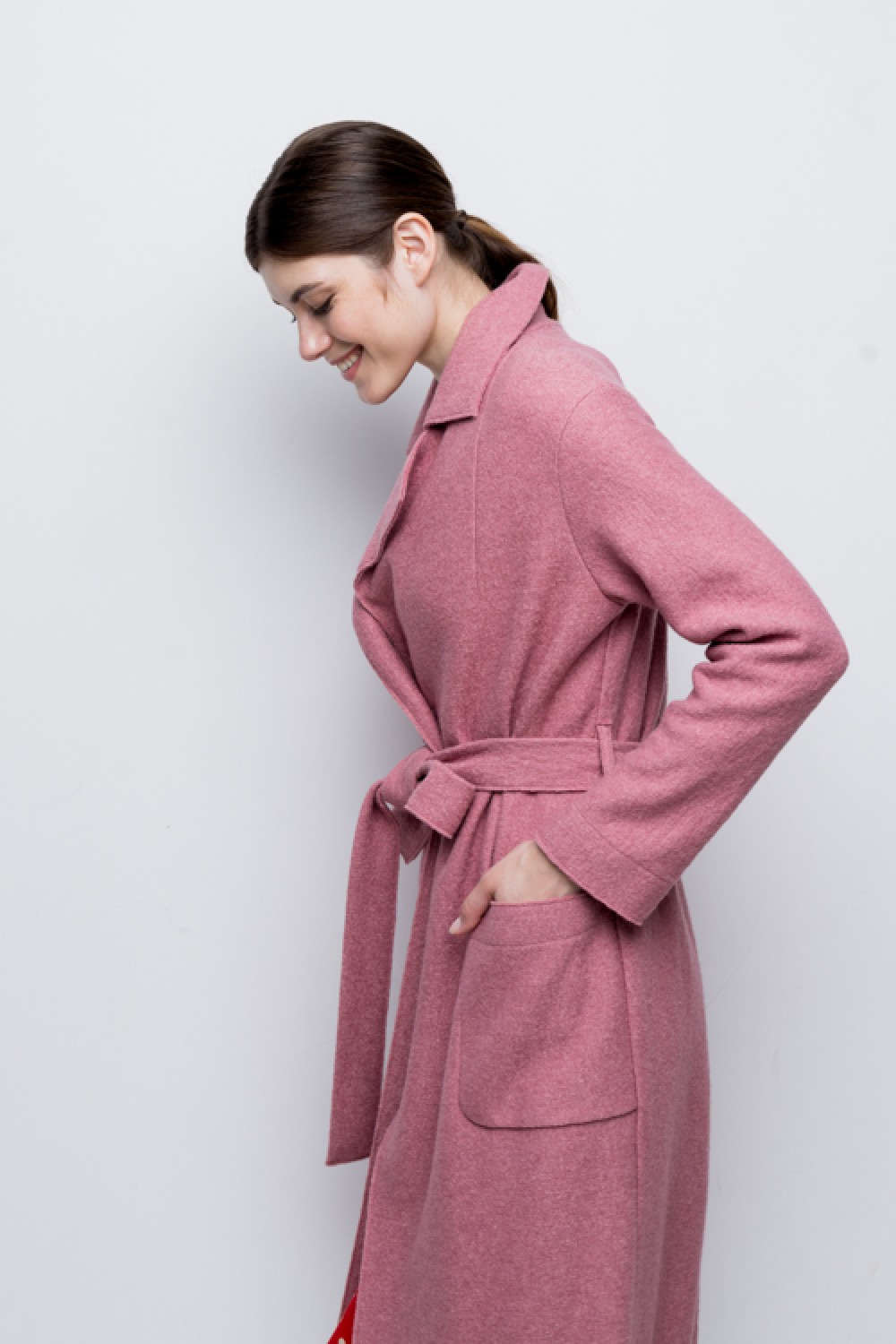 Классическое пальто-халат без подкладки AS55V/розовый