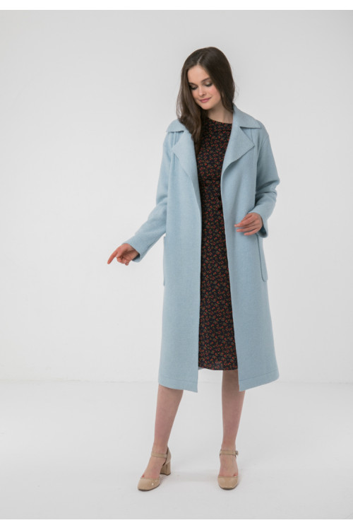 Классическое пальто-халат без подкладки AS55V/голубой