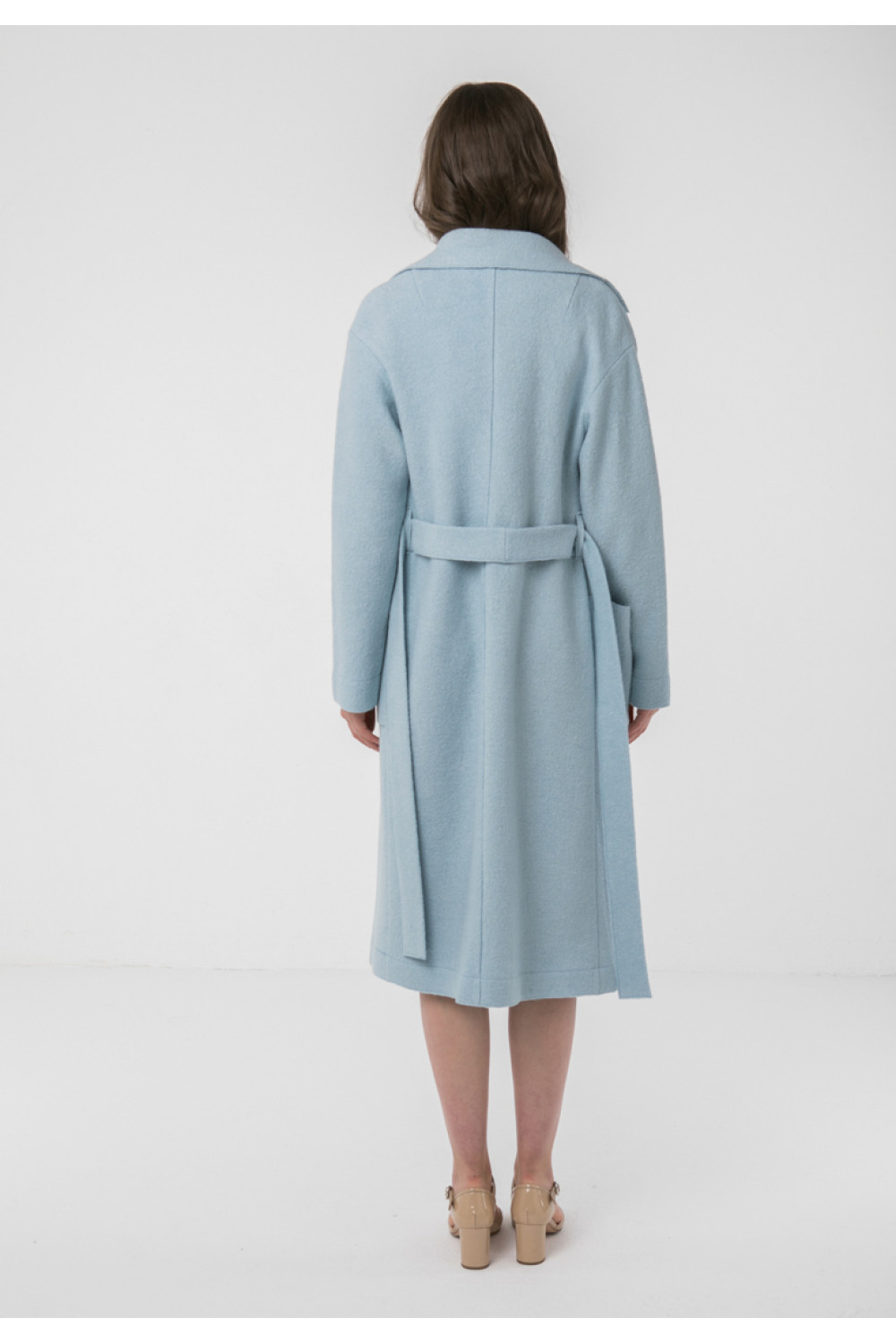 Классическое пальто-халат без подкладки AS55V/голубой