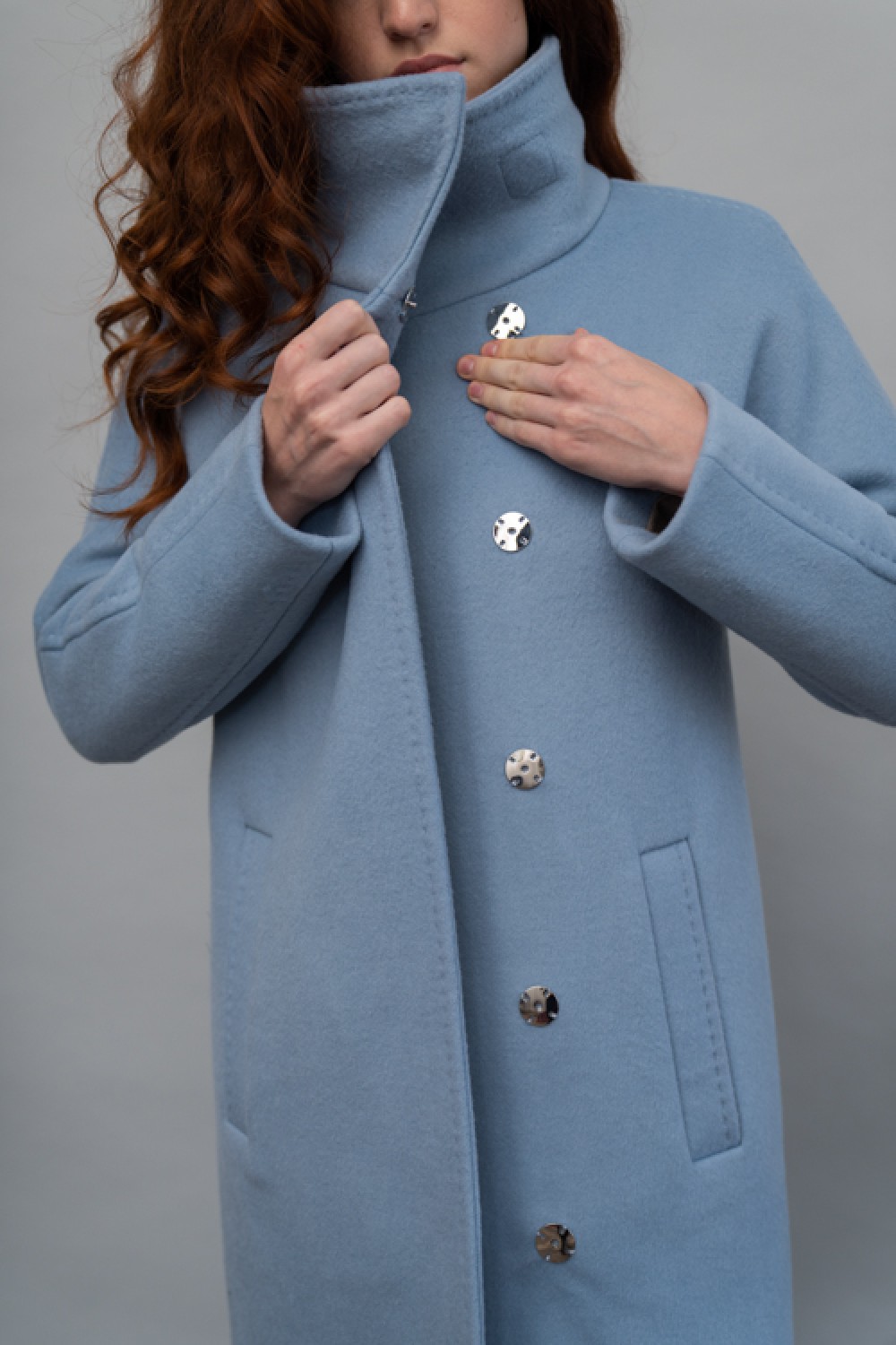 Пальто прямого силуэта с воротником-стойкой AS067m1/голубой