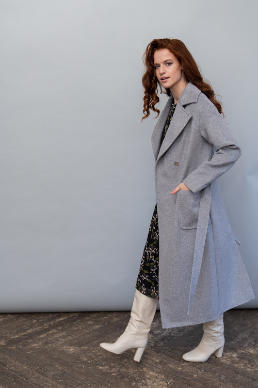 Удлиненное пальто  AS55m1/серый